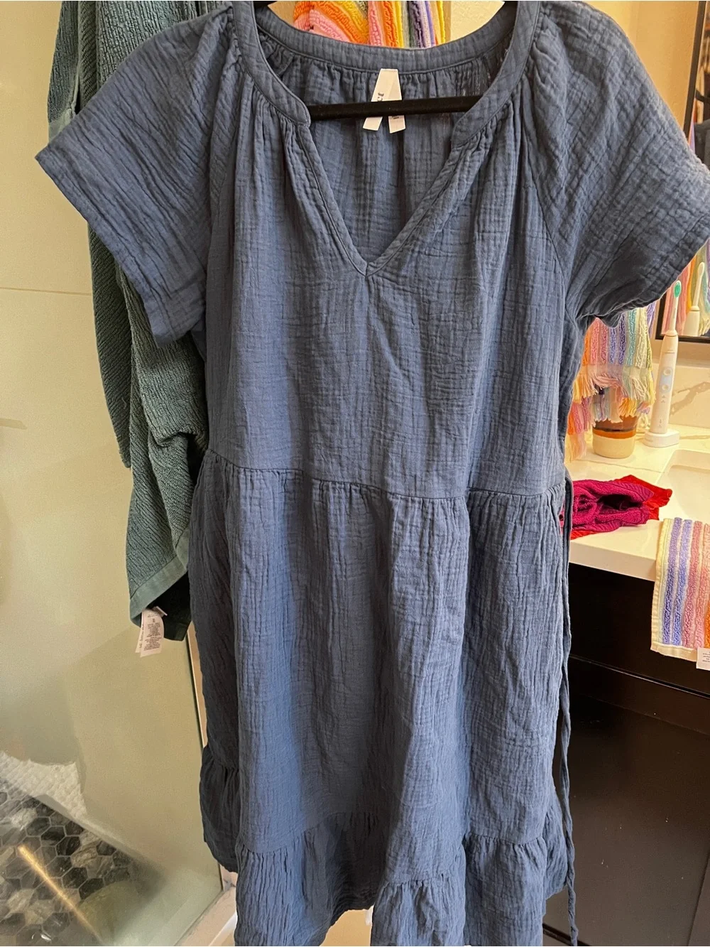 Pact Organic Blue Cotton Gauze Tiered Dress - Women - Picture 1 of 3